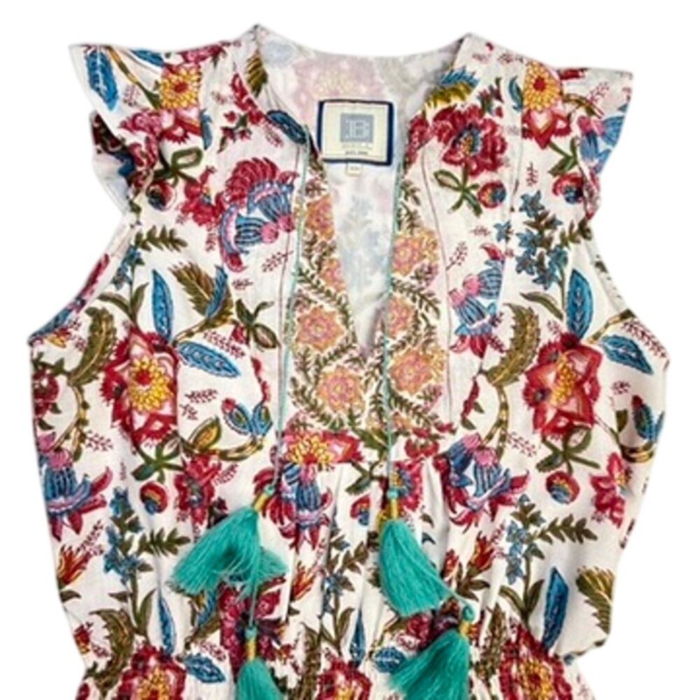 Bell by Alicia Bell Floral Block Print Tassel Mini Dress XS Cotton Boho India - Picture 6 of 11